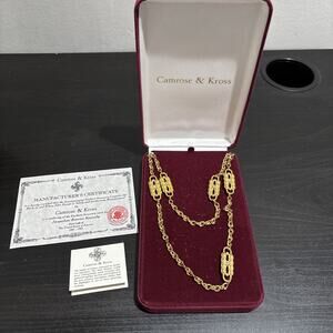 Camrose & Kross JBK Gold Tone Rhinestone Paper Clip Necklace Double Chain 26-33”